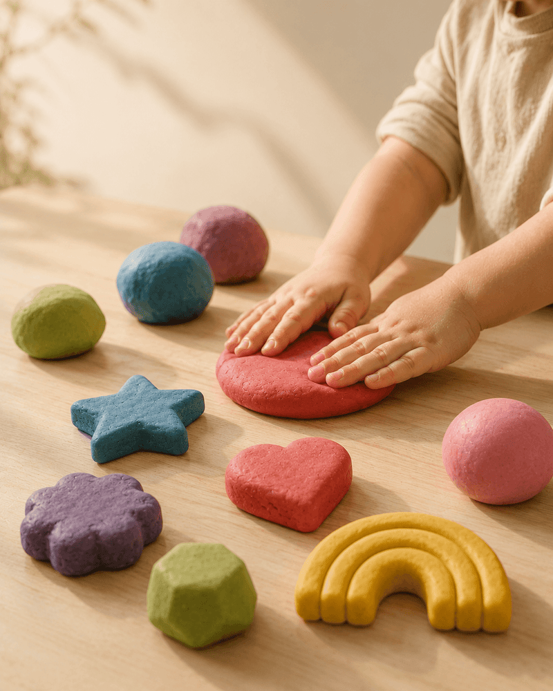 Colourful play dough made with natural powders