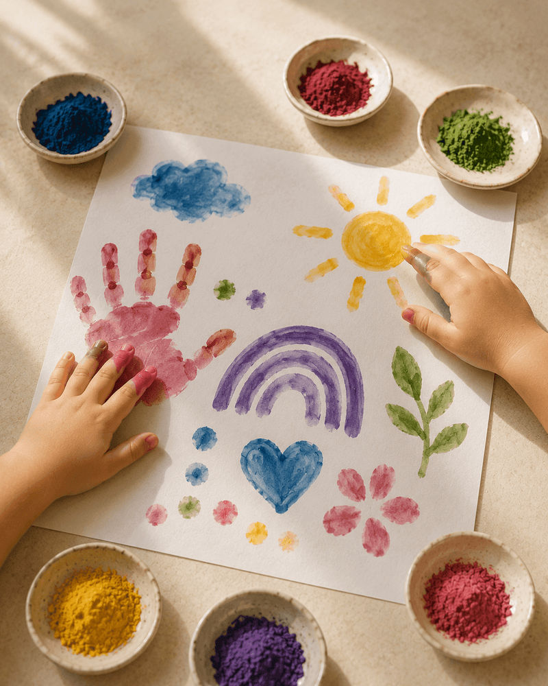 Children finger painting with natural colours